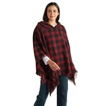 Cheque Poncho with Hood - Burgundy&Black