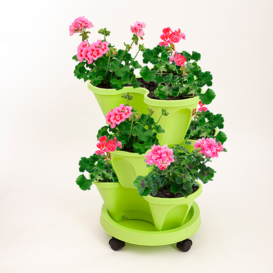 Set of 3 Stackable Planters With Rolling Base Magnamail